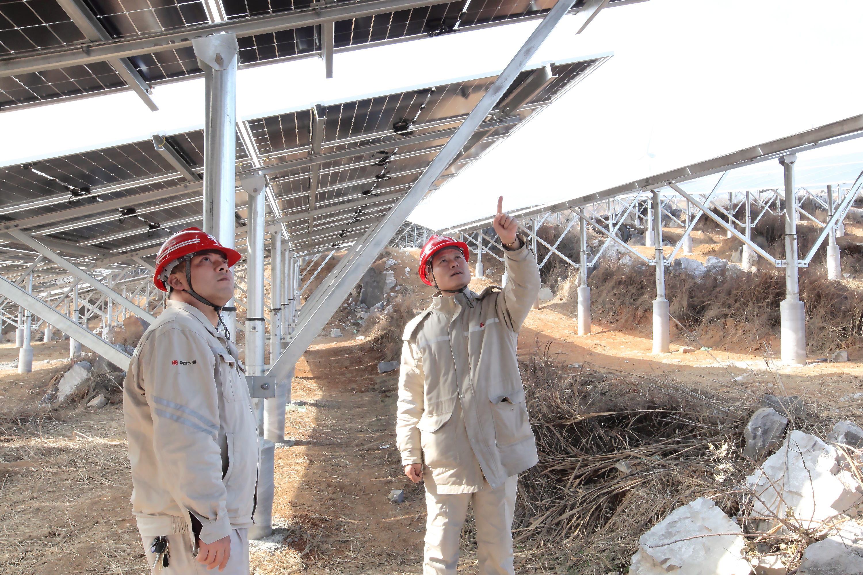 1715320925666099819.jpg 2.金竹山發電公司朱勇查看光伏板矩陣.jpg